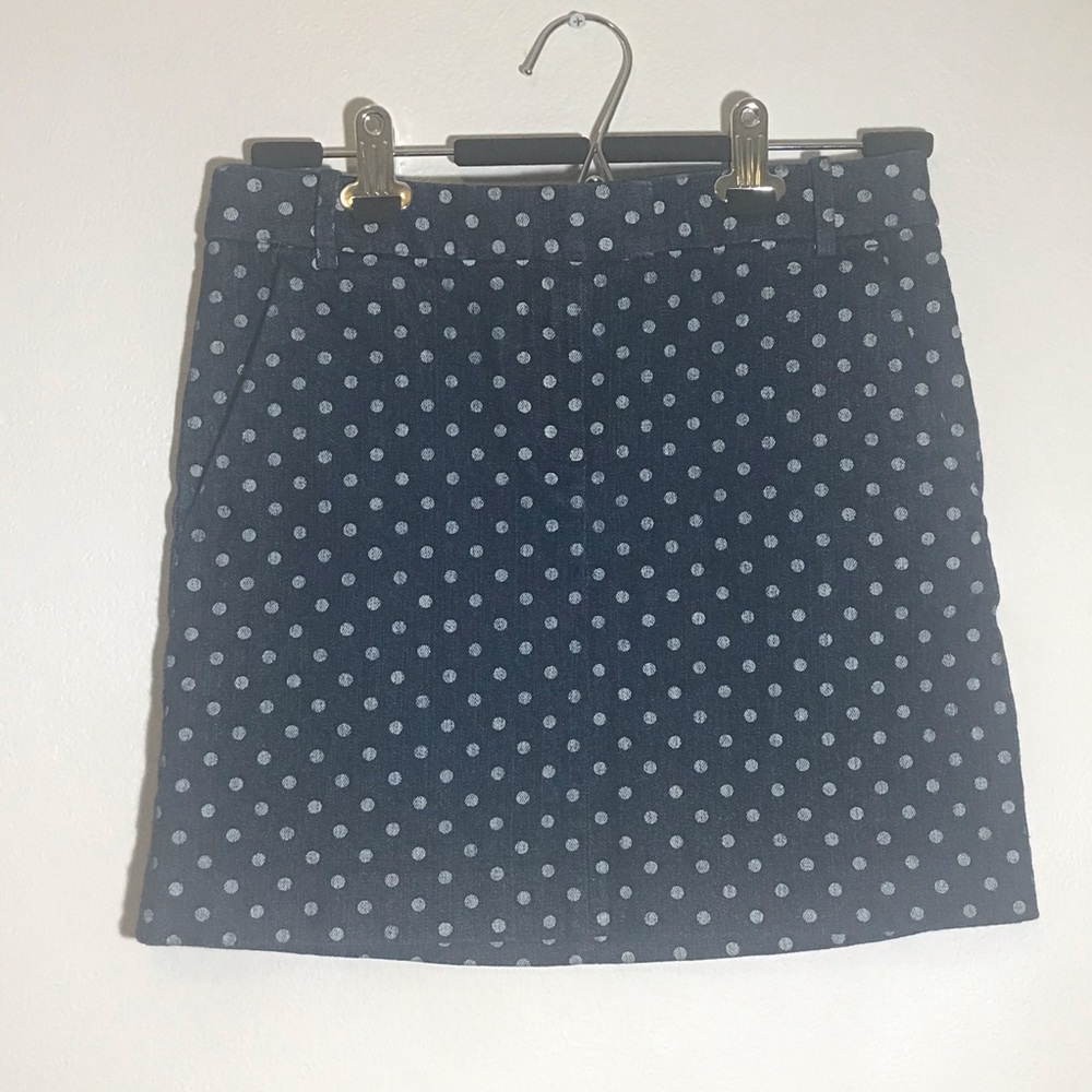 J Crew Polka Dot Denim Mini Skirt SZ 0 O13